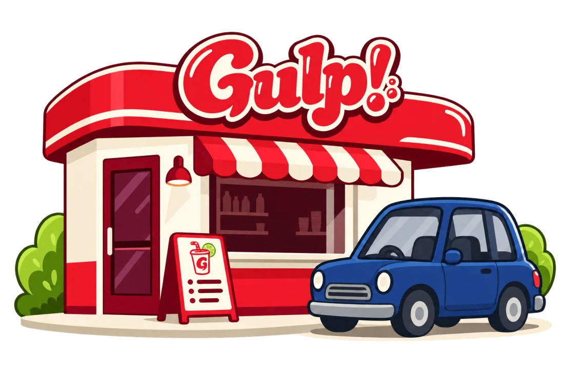 The Gulp! drive-thru with a car at the window